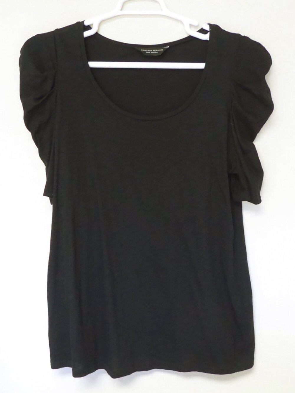 Dorothy Perkins black puffed puff shoulder short sleeve top size 48 Euro -XL/XXL